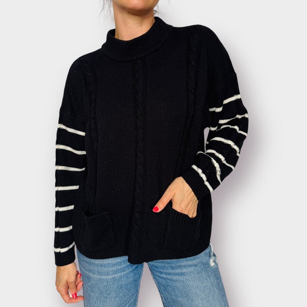 Vintage 80s‎ Extra Touch Black White Sweater Size 2X